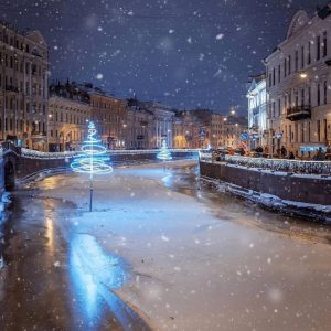 Мойку к Новому Году украсили светодиодные ели: их можно увидеть во время прогулки от Невского проспекта до Певческого моста