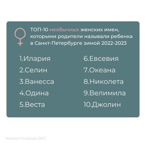 Петербургский ЗАГС опубликовал топ самых популярных и необычных детских имен в начале 2023 года
